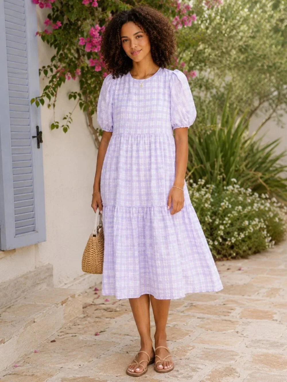 english factory gingham tiered midi dress English Factory